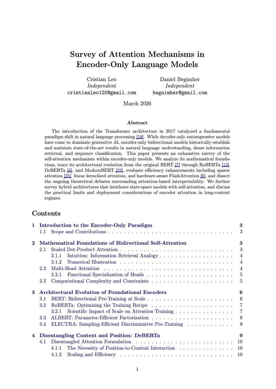 Survey of Attention Mechanisms in Encoder-Only Language Models first page